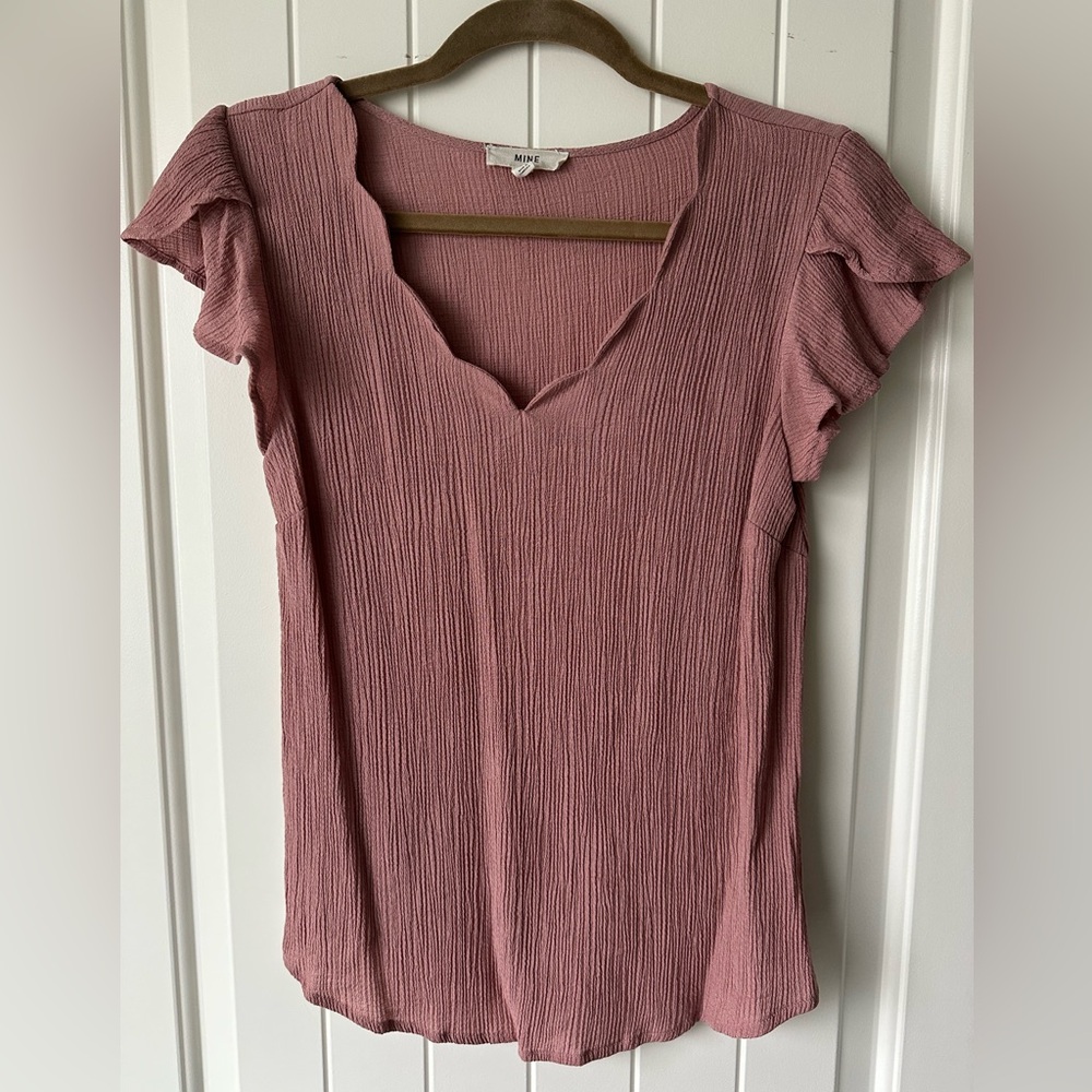 MINE Mauve Textured Short Sleeve Top
